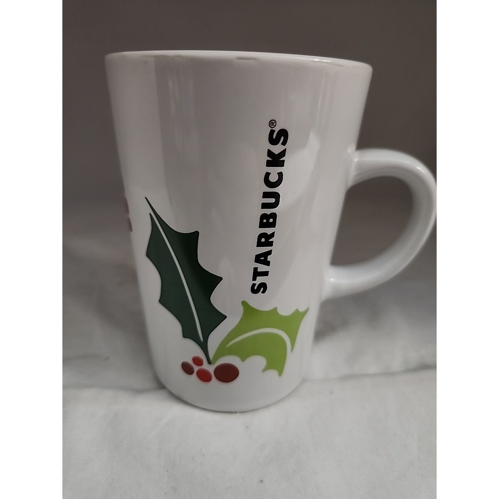 Starbucks Coffee‎ Holiday Mug White Ceramic Holly Berry Christmas Latte Cup 2007